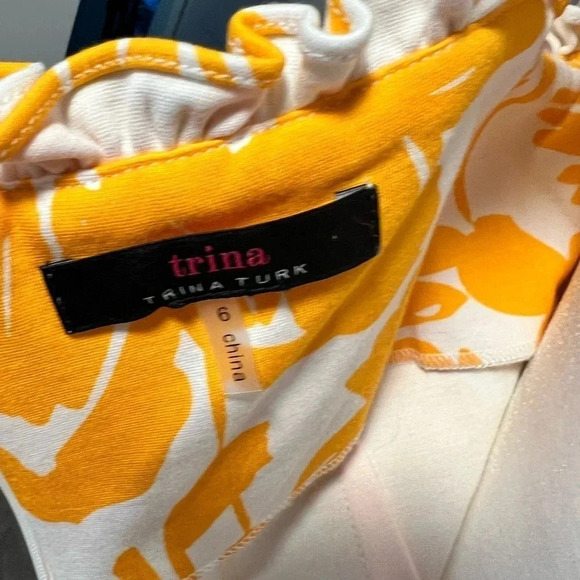 Trina Turk Zile Ruffle Floral Sheath Midi Dress Size 6 Yellow White Print Resort - Picture 9 of 11